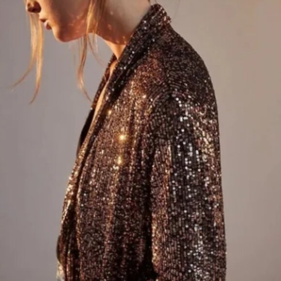 BB Dakota Dulcinea Sequin Duster Jacket - Black and Rose Gold - SMALL - NWT - Picture 2 of 12